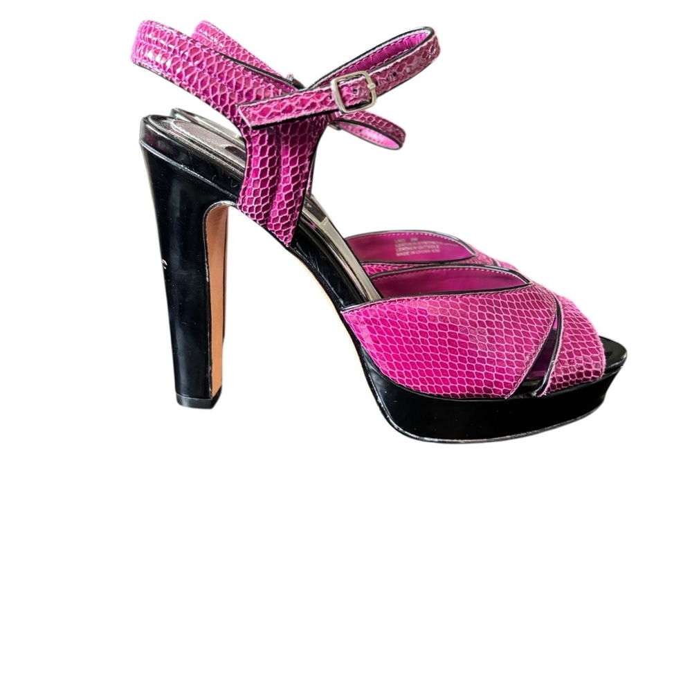 White House Black Market Pink and Black Heels with Ankle Straps - Picture 3 of 6